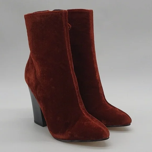 857- ZARA Burgundy Velvet Ankle Boots | Chunky Heel | Size 5.5 NWT - Picture 2 of 9